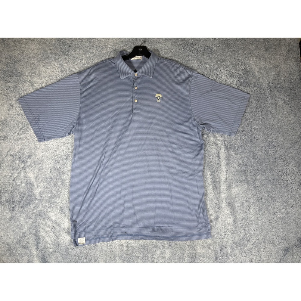 Peter Millar Mens XL Blue Striped 100% Cotton Polo Shirt Crest Logo Short Sleeve